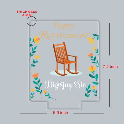 Personalized Happy Retirement LED Night Lamp with Rocking Chair Design, Color Changing Acrylic Light with Black Base Retirement Gift for Grandfather, Dad & Teacher